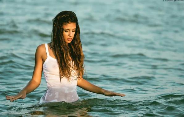 Sea, water, girl, pose, hair, wet, Antonio Girlando, Greta Bertone