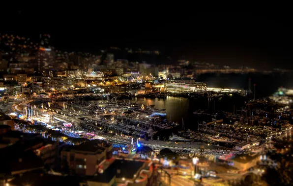 Night, the city, home, yachts, the evening, port, Monaco, night