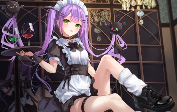 Girl, drinks, demons, the maid, Towa Tokoyami, Hololive virtual youtuber, Holo no Graffiti, Bibi