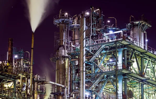 Night, the city, factory