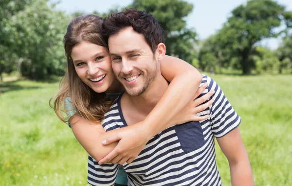 Summer, girl, happiness, nature, smile, pair, male, lovers
