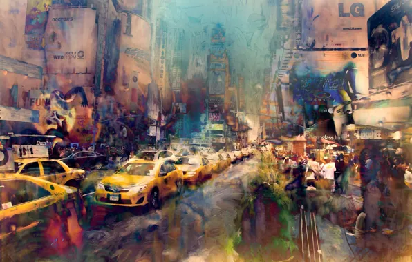 Street, paint, art, New York City, strokes, Times Square