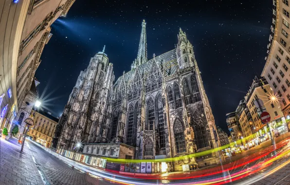 Night, lights, Austria, Vienna, St. Stephen's Cathedral