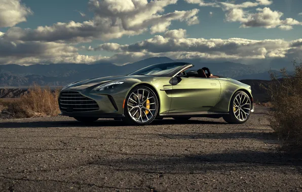 Green, Aston Martin, road, desert, cabriolet, Aston Martin DB12