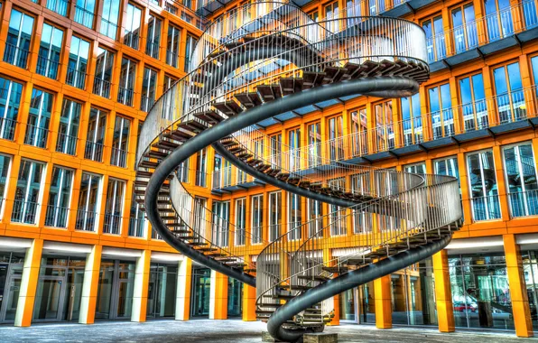 The city, Germany, Munich, art object, the courtyard of an office building of KPMG, The …