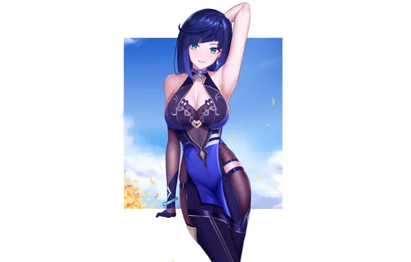 Girl, hot, sexy, blue, anime, short hair, pretty, babe