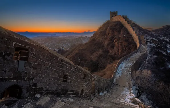 Mountains, tower, China, Great Wall