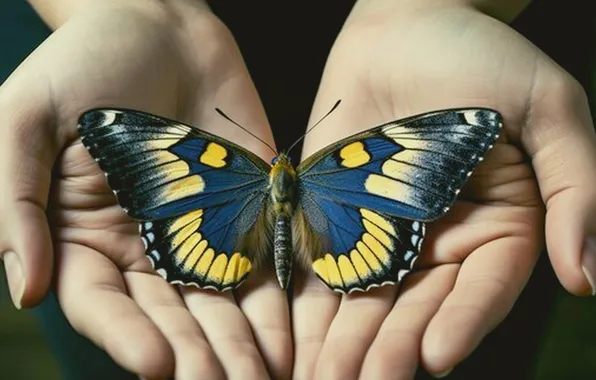 Butterfly, wings, beautiful, palm