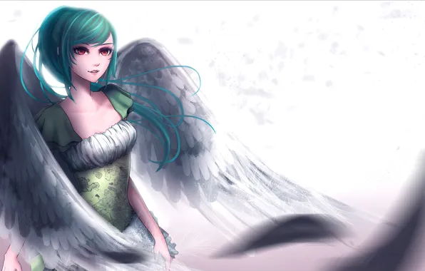 Girl, wings, feathers, art