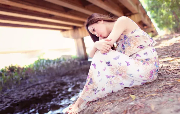 Look, girl, bridge, Asian