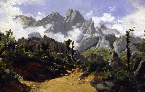 Nature, rocks, picture, Carlos de Haes, Mountain Landscape