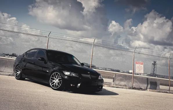 Picture the sky, clouds, the fence, BMW, BMW, black, black, 335i