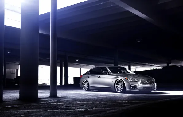 Picture Infiniti, silver, vossen wheels, frontside, Q50S