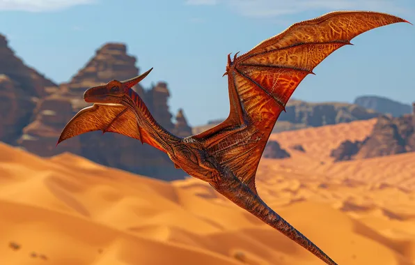 Sand, Flight, Wings, Dinosaur, Animal, Digital art, Ancient animals, Extinct animals