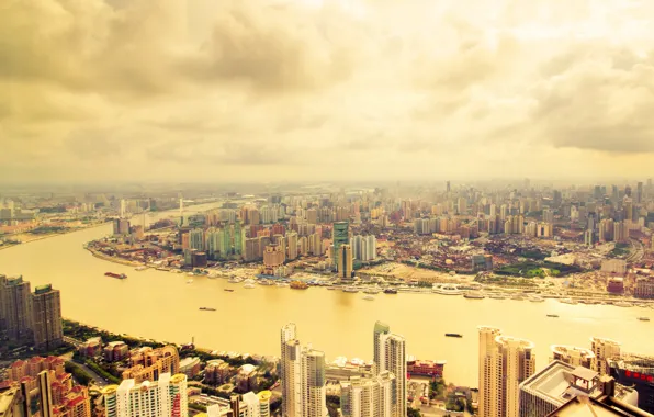 The city, river, photo, skyscrapers, China, Shanghai, megapolis