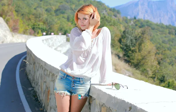 Girl, the sun, shorts, blouse, red, Violla A