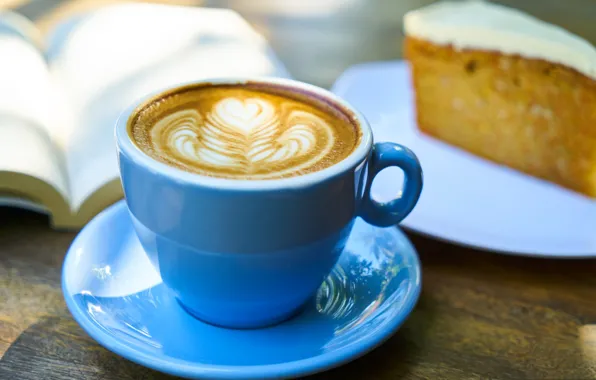 Picture coffee, Breakfast, plate, pie, Cup, book, foam