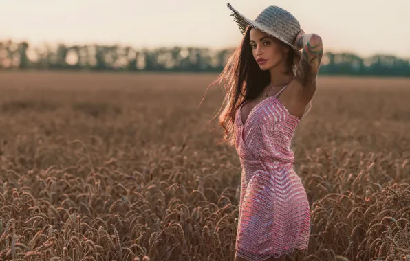 Wheat, chest, girl, model, tattoo, Louis of Navarre, Anna Sakharov