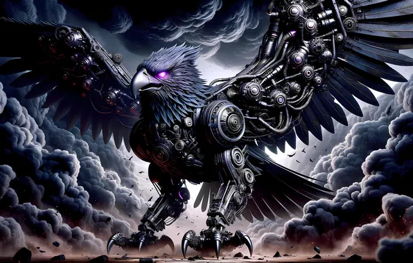 Fiction, bird, smoke, robot, fantasy, claws