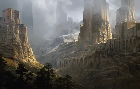 Picture ruins, art, Sentinels, Raphael Lacoste, fantasy landscape