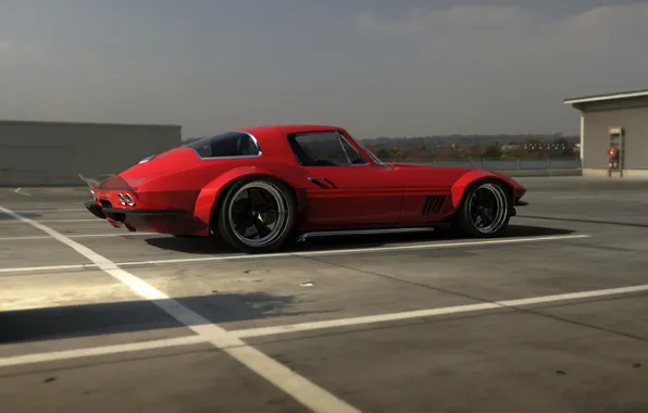 Red, Auto, Corvette, Retro, Machine, 1967, Rendering, Rostislav Prokop
