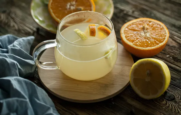 Picture lemon, orange, mug, drink, citrus, peel