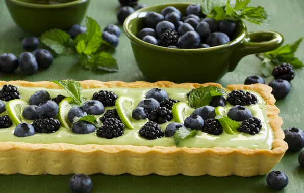 Leaves, blueberries, pie, lime, cakes, BlackBerry