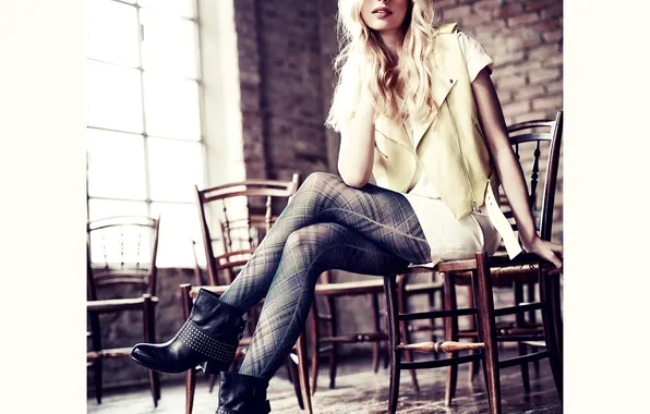 Look, girl, model, chairs, window, blonde, beautiful, sitting on a chair