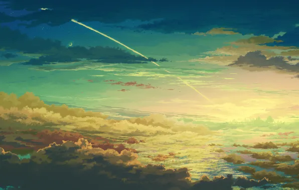 The sky, clouds, trail, height, art, juuyonkou