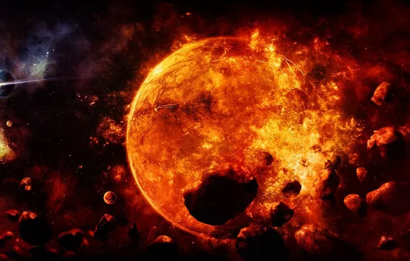Energy, the sun, space, the explosion, earth, planet, art, meteorites