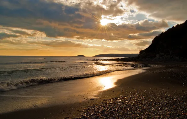 Sand, sea, wave, the sky, water, the sun, rays, nature
