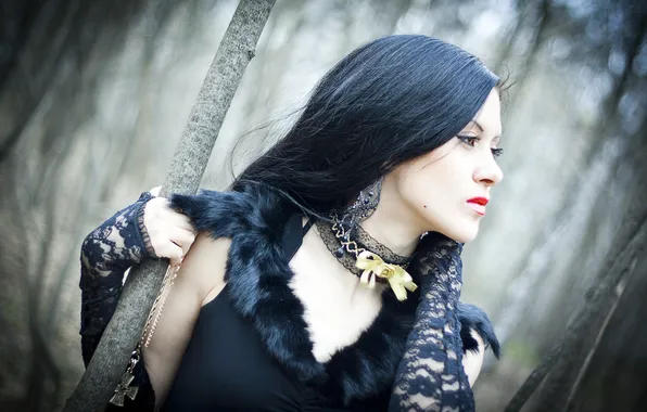 Girl, trees, makeup, brunette