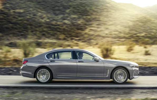 Road, machine, asphalt, markup, hills, lights, BMW 7 Series, G12