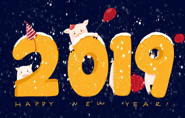 Balls, background, New year, New Year, pigs, 2019