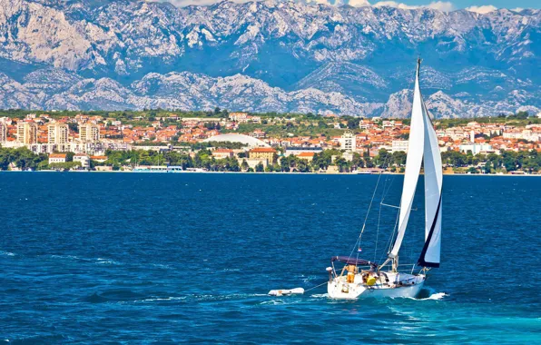 Sea, mountains, the city, coast, yacht, Croatia, Adriatica, Jadran