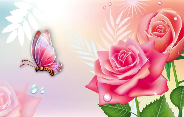Picture flowers, collage, butterfly, roses