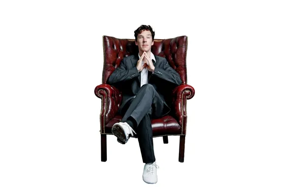 Style, chair, white background, sitting, Benedict Cumberbatch, Benedict Cumberbatch, British actor