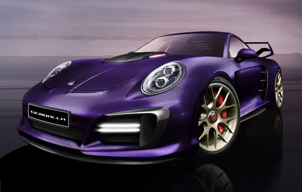 Wallpaper sunset, design, reflection, lilac, tuning, headlight, porsche ...