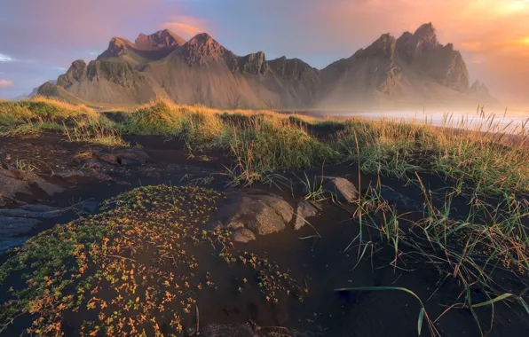 Sand, mountains, shore, Iceland