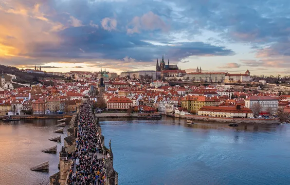 Picture sunset, Prague, Czech Republic, Charles bridge, Sergey Gazizov