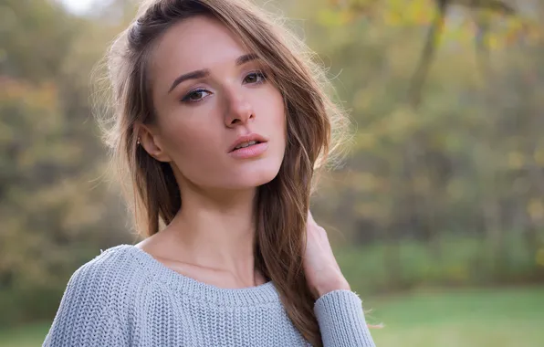 Look, model, portrait, makeup, hairstyle, brown hair, nature, posing