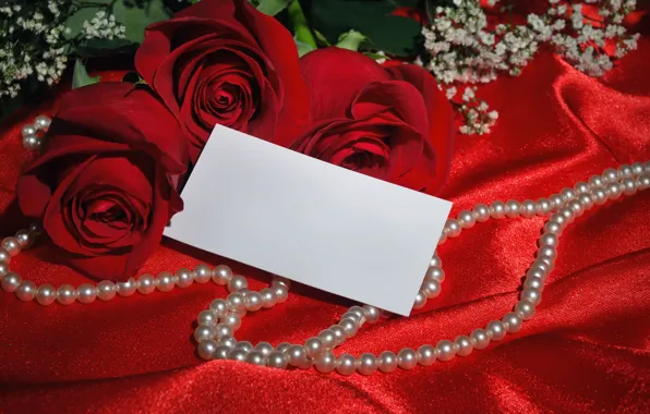 Picture red, flowers, beads, postcard, bouquet, roses