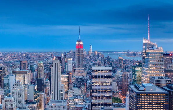 USA, skyline, blue, New York, Manhattan, NYC, New York City, evening
