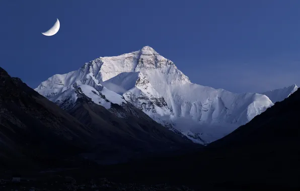 The sky, mountains, the evening, The moon, twilight