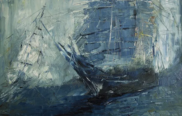 Ship, oil, painting, mast