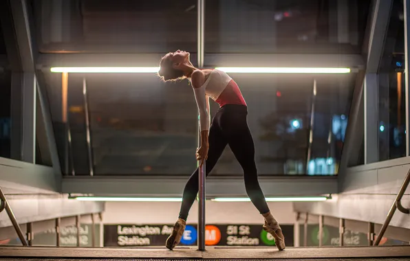 Girl, pose, pole