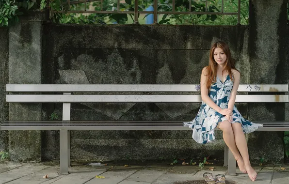 Girl, street, bench