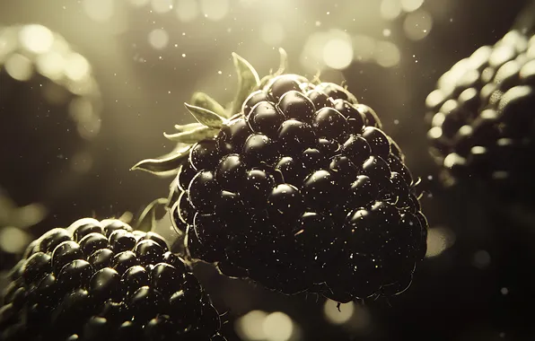 Water, macro, light, berries, in the water, BlackBerry, bokeh, AI art