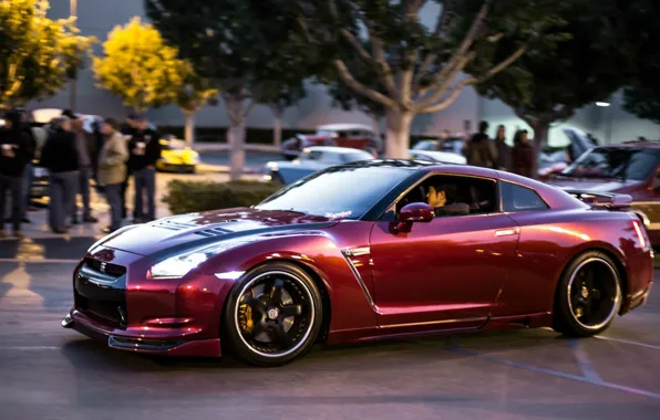 The city, Nissan, GT-R, purple color, street racing, purple color