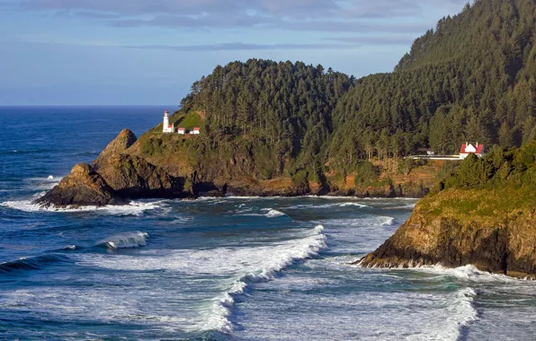 Picture coast, lighthouse, Oregon, USA